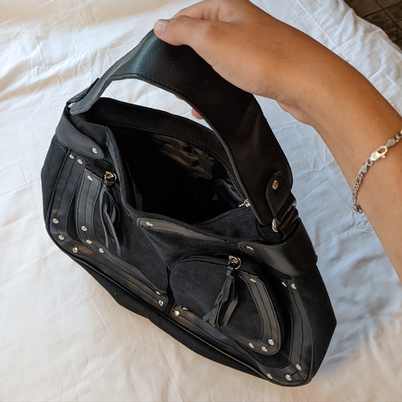 Large Suede Black Shoulder Purse - Picture 5 of 7